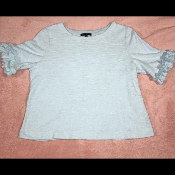 ❤️ Banana Republic Soft Teal Ruffled Elbow Sleeve Textured Top. Sz XL. - Picture 6 of 7